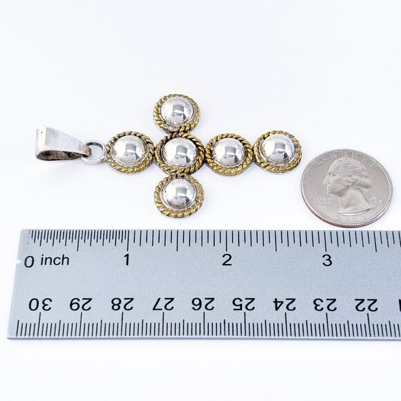 Vintage Mexico Taxco TD-91 Sterling Silver Gold-Tone Accent Dome Cross Pendant - Picture 7 of 7